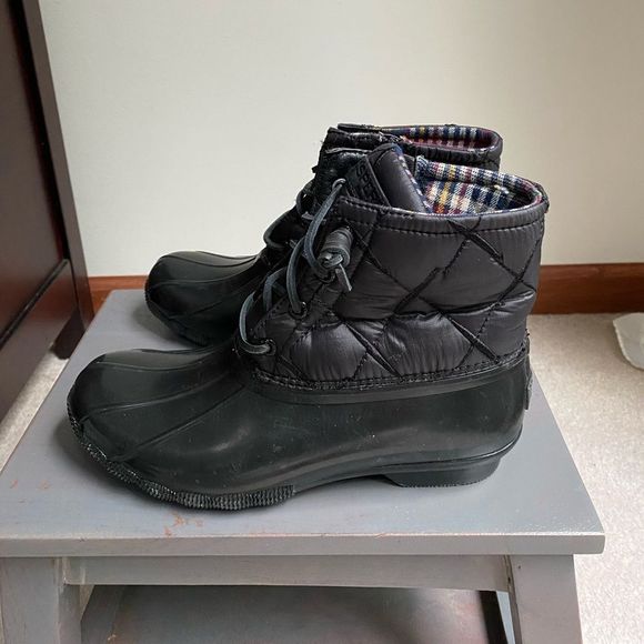 SPERRY Women 85529 Plaid Lined Waterproof Saltwater Quilted Duck Boots NEW NWOB - Picture 4 of 12